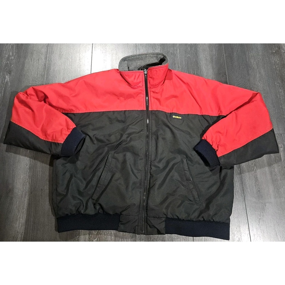 VTG Oshkosh B Gosh Fleece Lined Bomber Jacket Adult XL Red Black Workwear 90s
